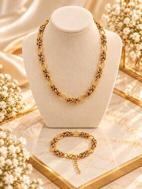 18k Gold Plated Stainless Steel Necklace and Bracelet Set